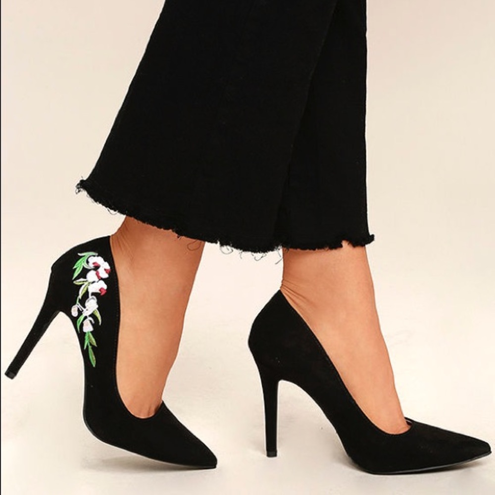 Floral Embroidered Heels